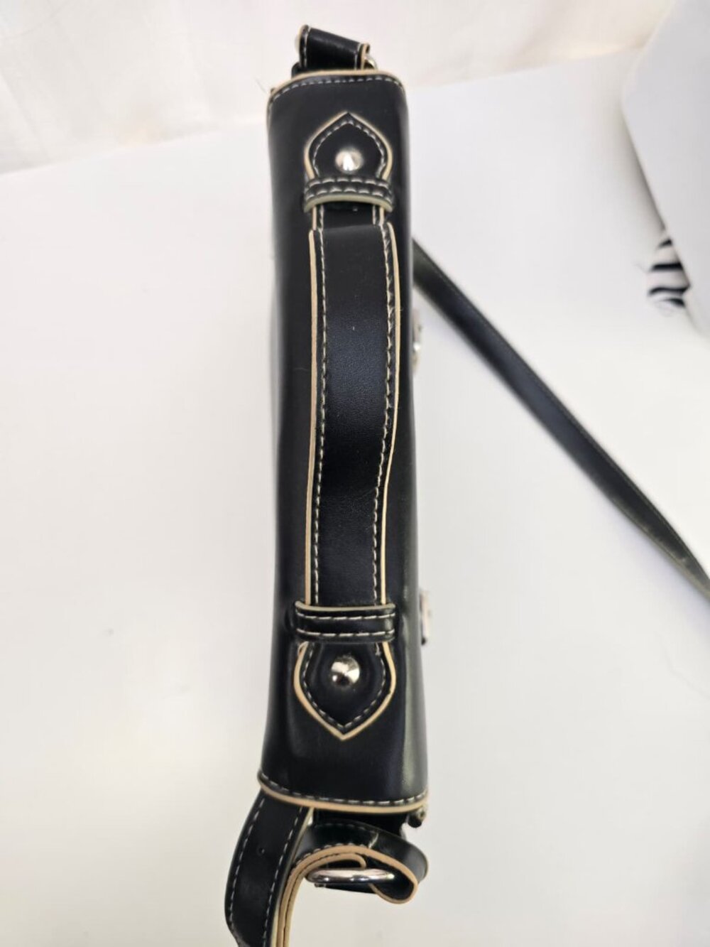 TOPSHOP Black Leather Satchel Bag – Adjustable Strap & Buckle Detail - Picture 9 of 17